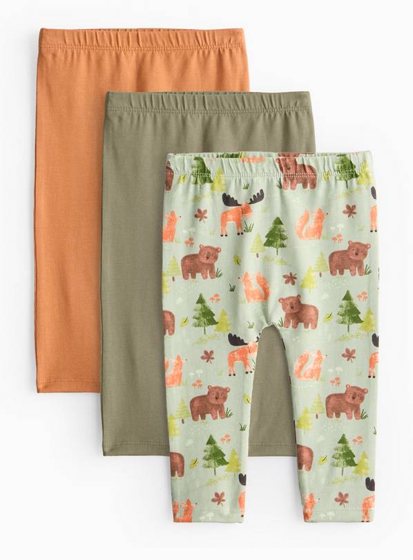 Woodland Animal Print Jersey Leggings 3 Pack 3-6 months